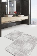 - PaspasTakimi-2li-Set1384-Gorsel-4 - Realhomes  2'li Set Beyaz - Ekru Zeminde Örgü Motifli Kilim Desenli Geometrik Eskitme Motifli  2'li Banyo & Mutfak Paspas Takımı Realhomes