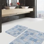 2'li Set Mavi Zeminde Eskitme Motifli Geleneksel Desenli Geometrik Eskitme Motifli  2'li Banyo & Mutfak Paspas Takımı Realhomes