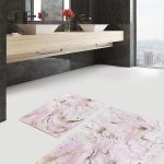 2'li Set Gold - Ekru Zeminde Altın Motifli Suluboya Desenli Bohem Klasik  2'li Banyo & Mutfak Paspas Takımı Realhomes