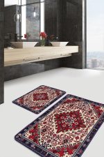 - PaspasTakimi-2li-Set1389-Gorsel - Realhomes 2'li Set Kırmızı Zeminde Antik Motifli El Dokuma Desenli Etnik Motifler Avangarde 2'li Banyo & Mutfak Paspas Takımı Realhomes