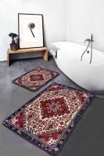 - PaspasTakimi-2li-Set1389-Gorsel-5 - Realhomes 2'li Set Kırmızı Zeminde Antik Motifli El Dokuma Desenli Etnik Motifler Avangarde 2'li Banyo & Mutfak Paspas Takımı Realhomes