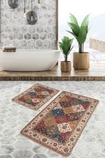 - PaspasTakimi-2li-Set1390-Gorsel-1 - Realhomes  2'li Set Krem - Kırmızı Zeminde Uşak Motifli Kilim Desenli Avangarde Etnik Motifler  2'li Banyo & Mutfak Paspas Takımı Realhomes