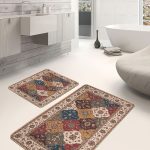 2'li Set Krem Zeminde Otantik Motifli Osmanlı Desenli Etnik Motifler Vintage  2'li Banyo & Mutfak Paspas Takımı Realhomes