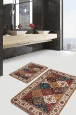 - PaspasTakimi-2li-Set1390-Gorsel-4 - Realhomes  2'li Set Krem - Kırmızı Zeminde Uşak Motifli Kilim Desenli Avangarde Etnik Motifler  2'li Banyo & Mutfak Paspas Takımı Realhomes