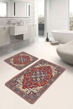 - PaspasTakimi-2li-Set1391-Gorsel-1 - Realhomes  2'li Set Kırmızı Zeminde Hereke Motifli Dokuma Halı Desenli Vintage Avangarde  2'li Banyo & Mutfak Paspas Takımı Realhomes