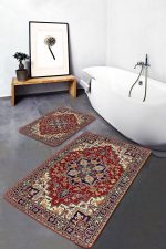 - PaspasTakimi-2li-Set1391-Gorsel-4 - Realhomes  2'li Set Kırmızı Zeminde Hereke Motifli Dokuma Halı Desenli Vintage Avangarde  2'li Banyo & Mutfak Paspas Takımı Realhomes