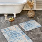 2'li Set Gri - Siyah Zeminde Çerçeveli Motifli Antik Desenli Geometrik Klasik  2'li Banyo & Mutfak Paspas Takımı Realhomes