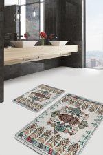- PaspasTakimi-2li-Set1393-Gorsel-1 - Realhomes  2'li Set Ekru Zeminde Antika Motifli Dokuma Halı Desenli Etnik Motifler Avangarde  2'li Banyo & Mutfak Paspas Takımı Realhomes