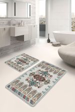 - PaspasTakimi-2li-Set1393-Gorsel-4 - Realhomes  2'li Set Ekru Zeminde Antika Motifli Dokuma Halı Desenli Etnik Motifler Avangarde  2'li Banyo & Mutfak Paspas Takımı Realhomes