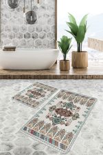 - PaspasTakimi-2li-Set1393-Gorsel-5 - Realhomes  2'li Set Ekru Zeminde Antika Motifli Dokuma Halı Desenli Etnik Motifler Avangarde  2'li Banyo & Mutfak Paspas Takımı Realhomes