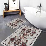 2'li Set Gri Zeminde Baklava Motifli Kilim Desenli Bohem Sade & Şık  2'li Banyo & Mutfak Paspas Takımı Realhomes