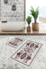 - PaspasTakimi-2li-Set1394-Gorsel-5 - Realhomes 2'li Set Kırmızı - Gri Zeminde Otantik Motifli Osmanlı Desenli Etnik Motifler Vintage 2'li Banyo & Mutfak Paspas Takımı Realhomes