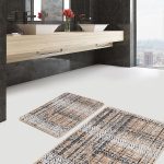 2'li Set Gold - Krem Zeminde Çerçeveli Motifli Mermer Desenli Sade & Şık Geometrik  2'li Banyo & Mutfak Paspas Takımı Realhomes