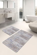 - PaspasTakimi-2li-Set1396-Gorsel-1 - Realhomes 2'li Set Gri Zeminde Eskitme Motifli Geleneksel Desenli Eskitme Motifli Geometrik 2'li Banyo & Mutfak Paspas Takımı Realhomes