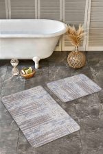 - Realhomes - Realhomes 2'li Set Gri Zeminde Eskitme Motifli Geleneksel Desenli Eskitme Motifli Geometrik 2'li Banyo & Mutfak Paspas Takımı Realhomes