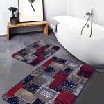 2'li Set Kahverengi Zeminde Geometrik Motifli Modern Desenli Geometrik Klasik  2'li Banyo & Mutfak Paspas Takımı Realhomes