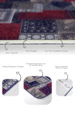 - PaspasTakimi-2li-Set1397-Gorsel-3 - Realhomes  2'li Set Lacivert - Kırmızı Zeminde Patchwork Motifli Kilim Desenli Klasik Vintage  2'li Banyo & Mutfak Paspas Takımı Realhomes