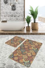 - PaspasTakimi-2li-Set1398-Gorsel-4 - Realhomes  2'li Set Hardal Zeminde Etnik Motifli Kilim Desenli Vintage Geometrik  2'li Banyo & Mutfak Paspas Takımı Realhomes