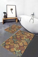 - PaspasTakimi-2li-Set1398-Gorsel-5 - Realhomes  2'li Set Hardal Zeminde Etnik Motifli Kilim Desenli Vintage Geometrik  2'li Banyo & Mutfak Paspas Takımı Realhomes