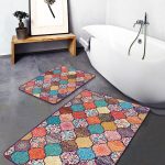 2'li Set Mavi - Krem Zeminde İran Motifli Dokuma Desenli Avangarde Vintage  2'li Banyo & Mutfak Paspas Takımı Realhomes