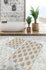 - PaspasTakimi-2li-Set1400-Gorsel-1 - Realhomes 2'li Set Hardal - Mavi Zeminde Patchwork Motifli Kilim Desenli Geometrik Sade & Şık 2'li Banyo & Mutfak Paspas Takımı Realhomes