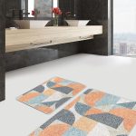 2'li Set Siyah  Zeminde Tribal Motifli El Dokuma Desenli Geometrik Sade & Şık  2'li Banyo & Mutfak Paspas Takımı Realhomes