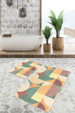 - PaspasTakimi-2li-Set1402-Gorsel-1 - Realhomes  2'li Set Rengarenk Zeminde Art Deco Motifli Kilim Desenli Geometrik Klasik  2'li Banyo & Mutfak Paspas Takımı Realhomes