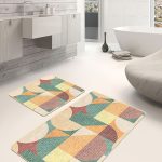 2'li Set Siyah - Gold Zeminde Mermer Motifli Zikzak Desenli Geometrik Sade & Şık  2'li Banyo & Mutfak Paspas Takımı Realhomes