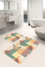 - PaspasTakimi-2li-Set1402-Gorsel - Realhomes  2'li Set Rengarenk Zeminde Art Deco Motifli Kilim Desenli Geometrik Klasik  2'li Banyo & Mutfak Paspas Takımı Realhomes