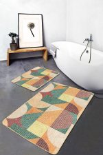 - PaspasTakimi-2li-Set1402-Gorsel-2 - Realhomes  2'li Set Rengarenk Zeminde Art Deco Motifli Kilim Desenli Geometrik Klasik  2'li Banyo & Mutfak Paspas Takımı Realhomes