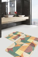 - PaspasTakimi-2li-Set1402-Gorsel-4 - Realhomes  2'li Set Rengarenk Zeminde Art Deco Motifli Kilim Desenli Geometrik Klasik  2'li Banyo & Mutfak Paspas Takımı Realhomes
