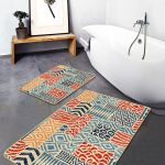 2'li Set Turuncu Zeminde Damask Motifli Geleneksel Desenli Avangarde Vintage  2'li Banyo & Mutfak Paspas Takımı Realhomes