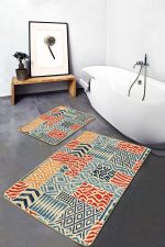 2'li Set Krem Zeminde Patchwork Motifli Patchwork Desenli Geometrik Klasik  2'li Banyo & Mutfak Paspas Takımı Realhomes