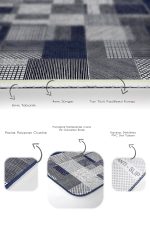 2'li Set Lacivert Zeminde Geometrik Motifli Patchwork Desenli Geometrik Sade & Şık  2'li Banyo & Mutfak Paspas Takımı Realhomes