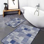 2'li Set Krem - Mavi Zeminde Patchwork Motifli Geleneksel Desenli Vintage Klasik  2'li Banyo & Mutfak Paspas Takımı Realhomes