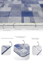 2'li Set Mavi Zeminde Geometrik Motifli Patchwork Desenli Geometrik Sade & Şık  2'li Banyo & Mutfak Paspas Takımı Realhomes