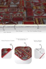 2'li Set Kırmızı - Kahverengi Zeminde Patchwork Motifli Otantik Desenli Etnik Motifler Eskitme Motifli  2'li Banyo & Mutfak Paspas Takımı Realhomes