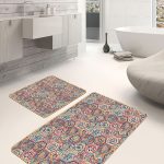 2'li Set Turkuaz Zeminde Ogea Motifli Morrocan Desenli Geometrik Sade & Şık  2'li Banyo & Mutfak Paspas Takımı Realhomes