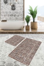 - PaspasTakimi-2li-Set1409-Gorsel-1 - Realhomes  2'li Set Kahverengi Zeminde El Dokuma Motifli Antika Desenli Eskitme Motifli Klasik  2'li Banyo & Mutfak Paspas Takımı Realhomes