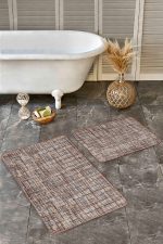 - Realhomes - Realhomes  2'li Set Kahverengi Zeminde El Dokuma Motifli Antika Desenli Eskitme Motifli Klasik  2'li Banyo & Mutfak Paspas Takımı Realhomes