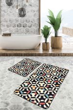 - PaspasTakimi-2li-Set1410-Gorsel-2 - Realhomes 2'li Set Krem - Kırmızı Zeminde Geometrik Motifli Art Deco Desenli Geometrik Sade & Şık 2'li Banyo & Mutfak Paspas Takımı Realhomes