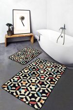 - PaspasTakimi-2li-Set1410-Gorsel-4 - Realhomes 2'li Set Krem - Kırmızı Zeminde Geometrik Motifli Art Deco Desenli Geometrik Sade & Şık 2'li Banyo & Mutfak Paspas Takımı Realhomes