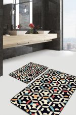 - PaspasTakimi-2li-Set1410-Gorsel-5 - Realhomes 2'li Set Krem - Kırmızı Zeminde Geometrik Motifli Art Deco Desenli Geometrik Sade & Şık 2'li Banyo & Mutfak Paspas Takımı Realhomes