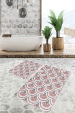 - PaspasTakimi-2li-Set1413-Gorsel-4 - Realhomes 2'li Set Beyaz Zeminde Art Deco Motifli Patchwork Desenli Geometrik Sade & Şık 2'li Banyo & Mutfak Paspas Takımı Realhomes