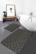 - PaspasTakimi-2li-Set1414-Gorsel-2 - Realhomes 2'li Set Mavi - Kahverengi Zeminde Etnik Motifli Art Deco Desenli Geometrik Vintage 2'li Banyo & Mutfak Paspas Takımı Realhomes