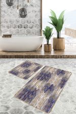 - PaspasTakimi-2li-Set1415-Gorsel - Realhomes  2'li Set Lacivert Zeminde Zikzak Motifli Eskitme Desenli Geometrik Eskitme Motifli  2'li Banyo & Mutfak Paspas Takımı Realhomes