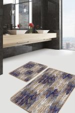 - PaspasTakimi-2li-Set1415-Gorsel-2 - Realhomes  2'li Set Lacivert Zeminde Zikzak Motifli Eskitme Desenli Geometrik Eskitme Motifli  2'li Banyo & Mutfak Paspas Takımı Realhomes