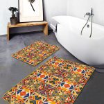 2'li Set Lacivert Zeminde Kilim Motifli Baklava Desenli Etnik Motifler Vintage  2'li Banyo & Mutfak Paspas Takımı Realhomes