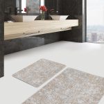 2'li Set Koyu Lacivert Zeminde Çerçeve Motifli Koyu Yapraklı Desenli Floral Summer & Fresh  2'li Banyo & Mutfak Paspas Takımı Realhomes