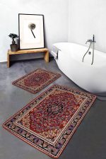 - PaspasTakimi-2li-Set1418-Gorsel-1 - Realhomes 2'li Set Kırmızı Zeminde Etnik Motifli Osmanlı Desenli Avangarde Klasik 2'li Banyo & Mutfak Paspas Takımı Realhomes